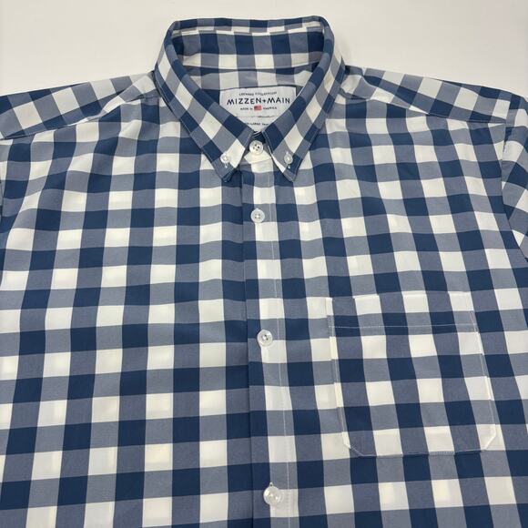 Mizzen & Main 2XL Trim Fit Blue White Plaid Short Sleeve Button Up Shirt - Picture 1 of 5